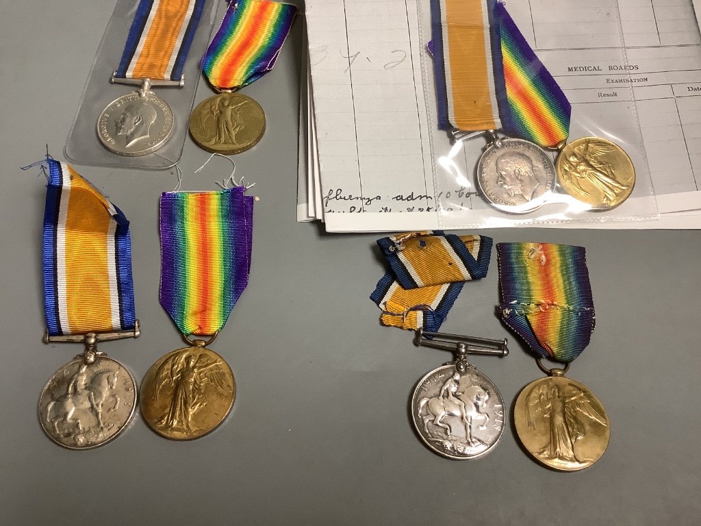 Eight WW1 BWM & Victory medal pairs